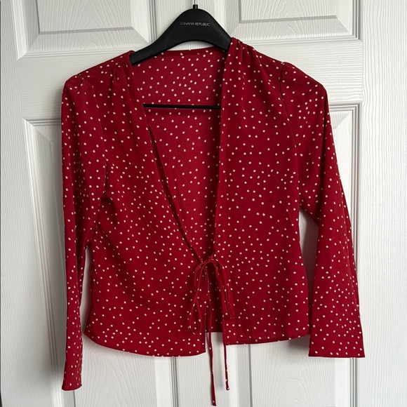 Handmade Tops - NWOT Hand Made Red Star Polka Dot Tie-Front Long Sleeve Top